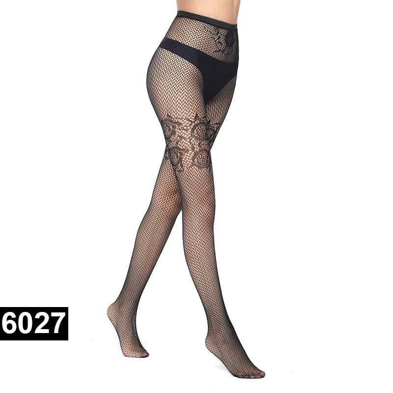 Women Sexy Pantyhose Mesh Fishnet Nylon Tights Long Body Stockings Jacquard Step Foot Fashion Seam Lingerie Ladies Black Hosiery