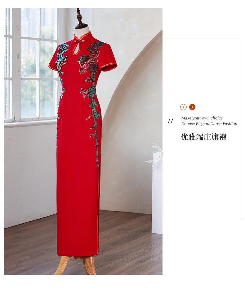 Elegant Cheongsam Women Qipao Chinese Style Dress Vintage Mandarin Collar Cheongsams Big Size 3Xl4Xl5Xl Vestidos Fashion Show - Seprincess