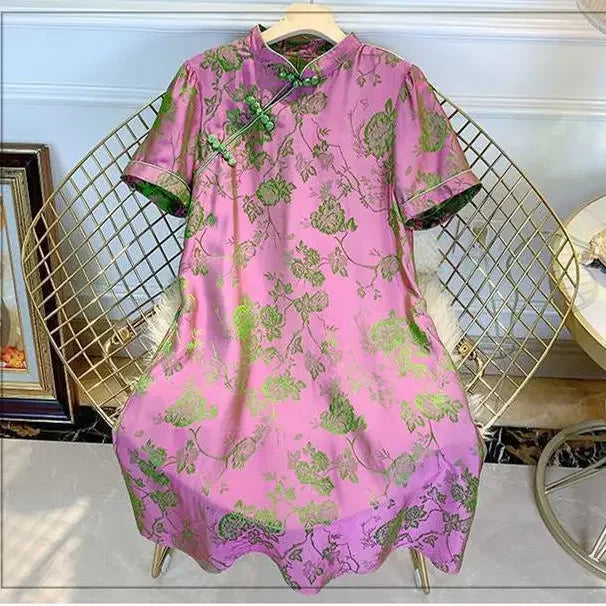 2023 New Improved Flower Printed Chinese Qipao Dress Spring Summer Short Sleeve Stand Collar Women Retro Fashion Cheongsam - Seprincess