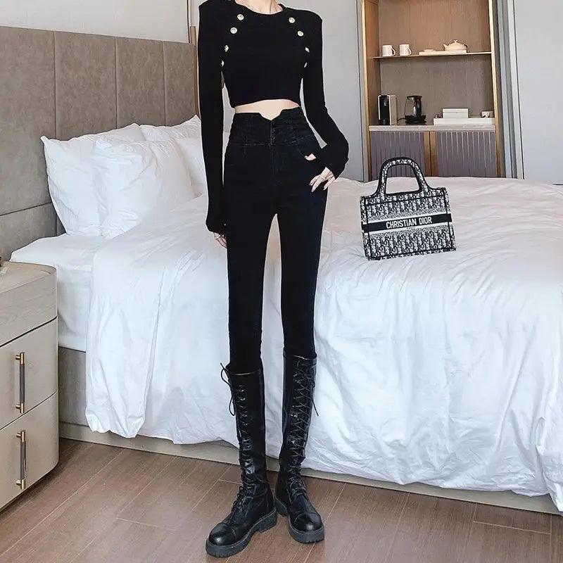 Slim Fit Denim Pants Women Jeans Elastic Pencil Trousers High Waist Ladies Tight Clothing Casual Skinny Women Clothing