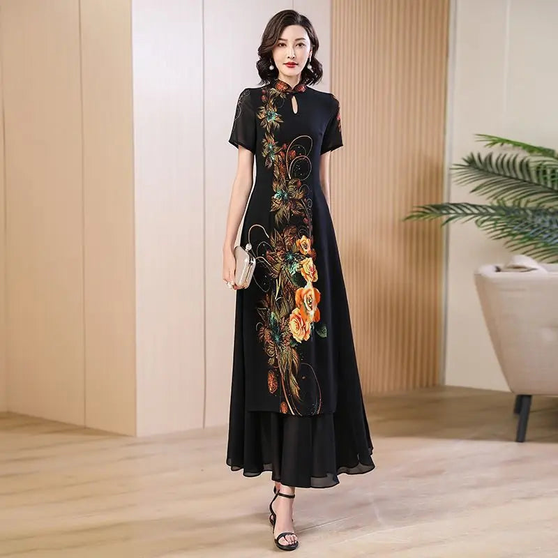 2024 chinese dress qipao oriental party qipao dress chinese style modern cheongsam embroidery vintage a line cheongsam dress