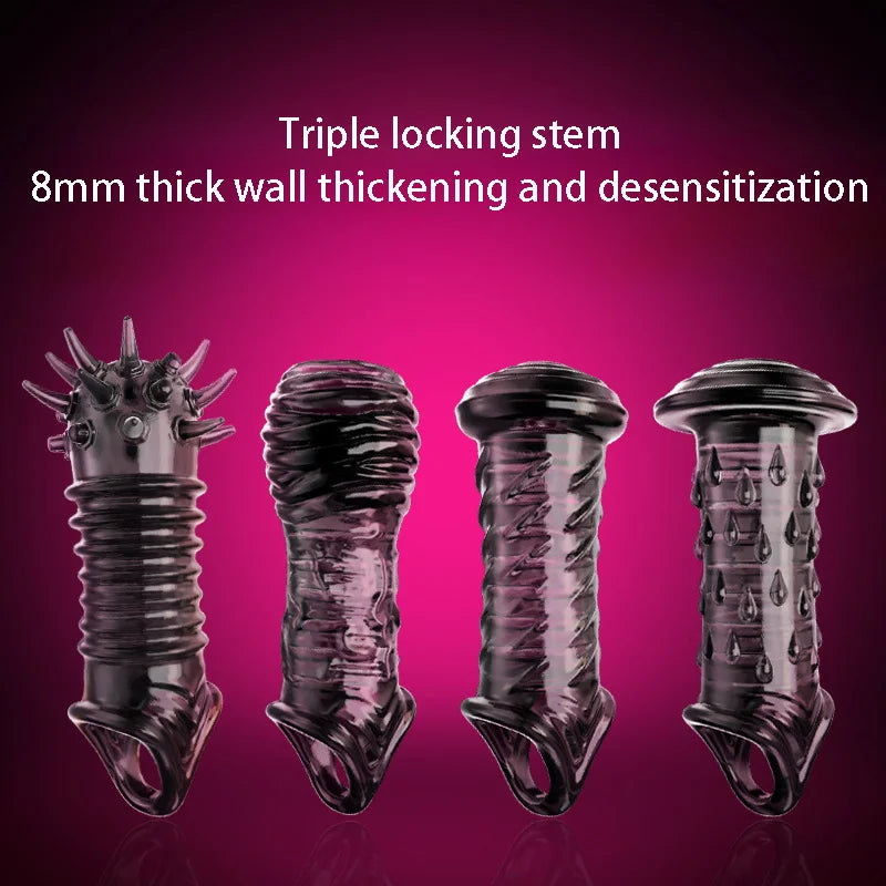 Penis Enlarge Sex Toys Reusable Condom Nonperishable Transparency For Men Delay Ejaculation Vaginal Stimulated Cock Penis Sleeve - Seprincess