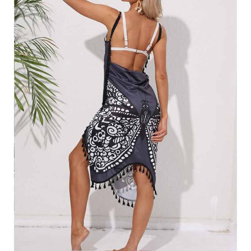 Women Bikini Sexy Butterfly Print Cover Up Swimwear Women Dress Summer Tunic Bath Sarong Wrap Skirt Swimsuit Elegant Beachwear - Seprincess