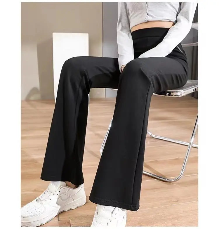 Black All-match Patchwork Pockets Classics Micro Flare Trousers Summer Thin Ventilate Elastic High Waist Women's Casual Pants