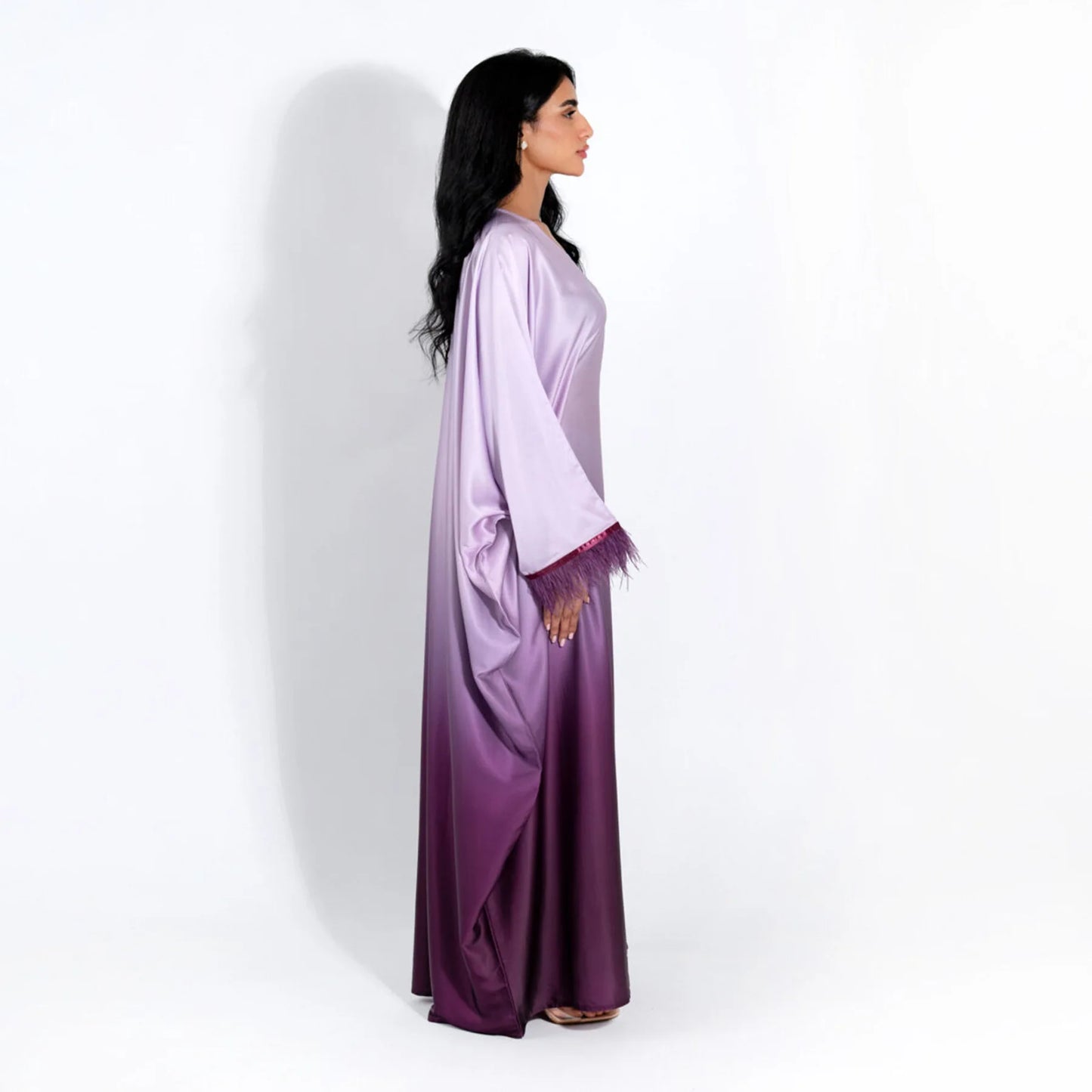 Fashion Shiny Feather Cuff Muslim Dress Robe Female Full Length Soft Butterflies Abaya Muslim Dress Worship Service Abaya wy2073 - Seprincess