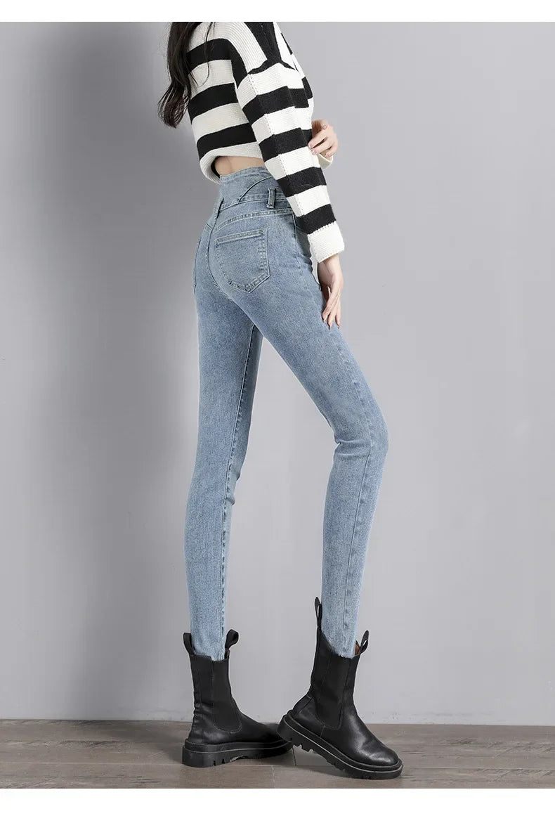 Black High-waisted Slimming Denim Jeans For Women Butt-lifting Tummy-control Features