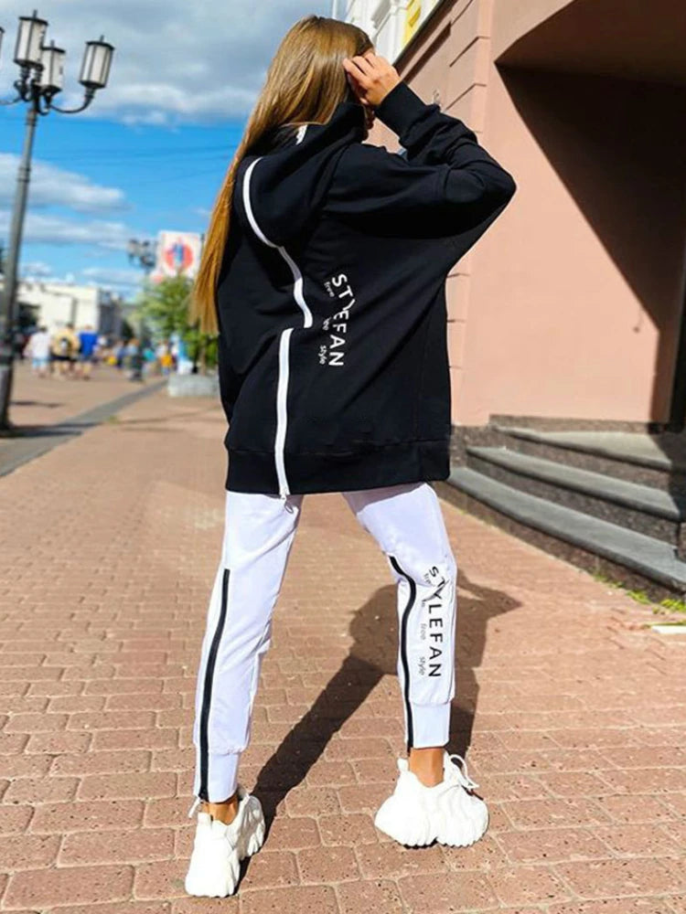 Women Letter Sweatshirts 2Piece Sets Tracksuit Oversized Suit 2022 Autumn Female Korea TrouserPullover Pants Suits Female - Seprincess