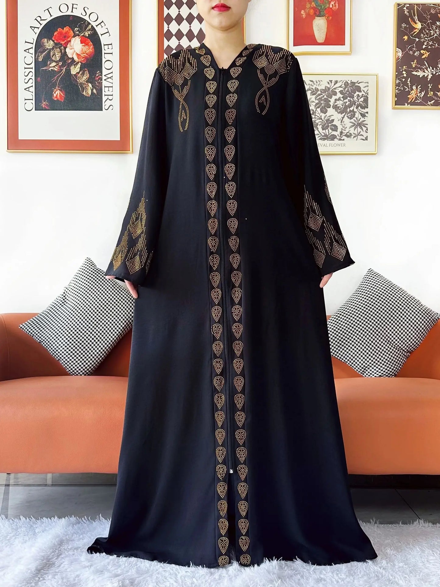 New Women Elegant Dress Chiffon Open Abaya with Zipper Muslim Women Dress Islamic Clothing Cardigan Abaya Women Muslim Dress