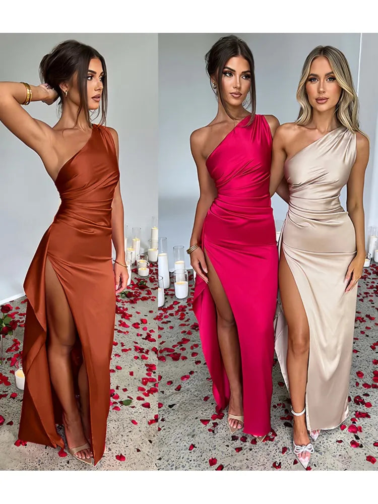 Dresses Women 2024 Summer New Style Design Sexy Sexy Slim Slanted Shoulder Slit Long Dress Women's Elegant Robe De Soiree Femme - Seprincess