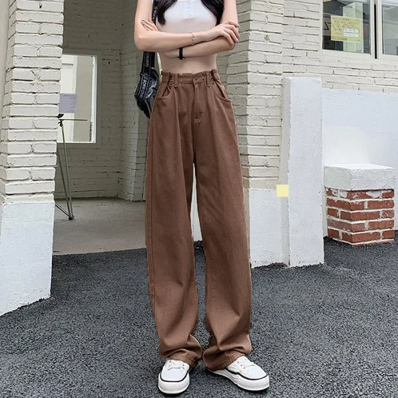 Spring Autumn High Street Network Red Denim Pants Female Y2k Korean Version High Waist Loose Leg Straight Leg Mopping Pants Tide