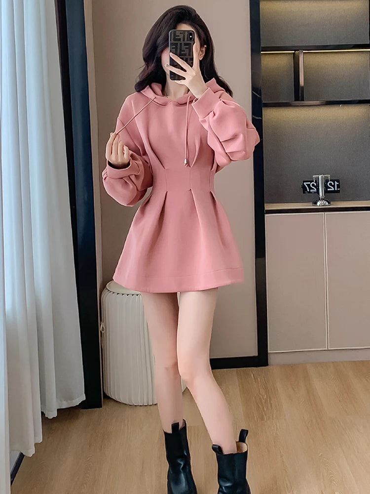 Spring Fall Hoodie Dress Women Long Sleeve Cute Hooded Mini Dress Slim Streetwear Dress Vestidos - Seprincess