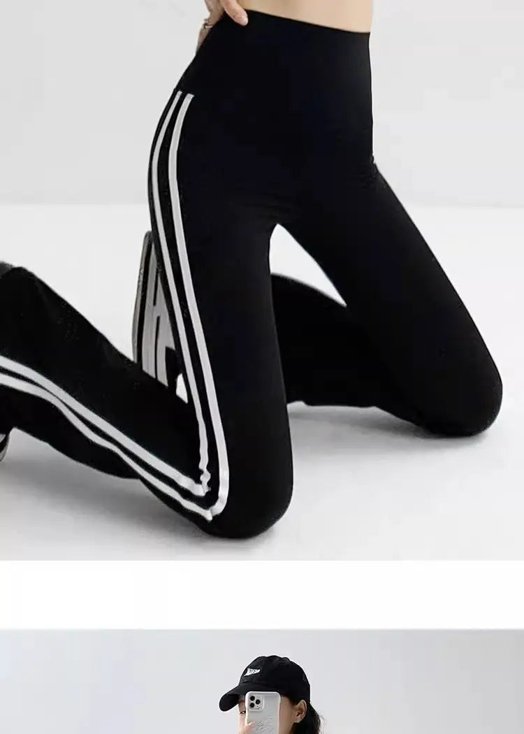 Women Stripe Flared Shark Pants Thin Style Yoga Leggings High Waist Hip Liftting Workout Running Fashion Skinny Sports Leggings