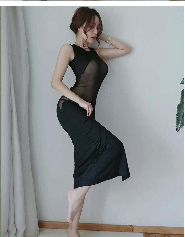 Dress Mesh breast revealing dress long skirt buttocks wrapped nightclub outfit Woman clothing evening dress Women's summer dress - Seprincess