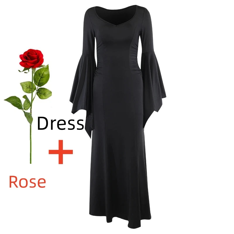 Women Morticia Addams Costume Dress with Rose Addams Family Halloween Costumes Pugsley Cosplay Costume - Seprincess