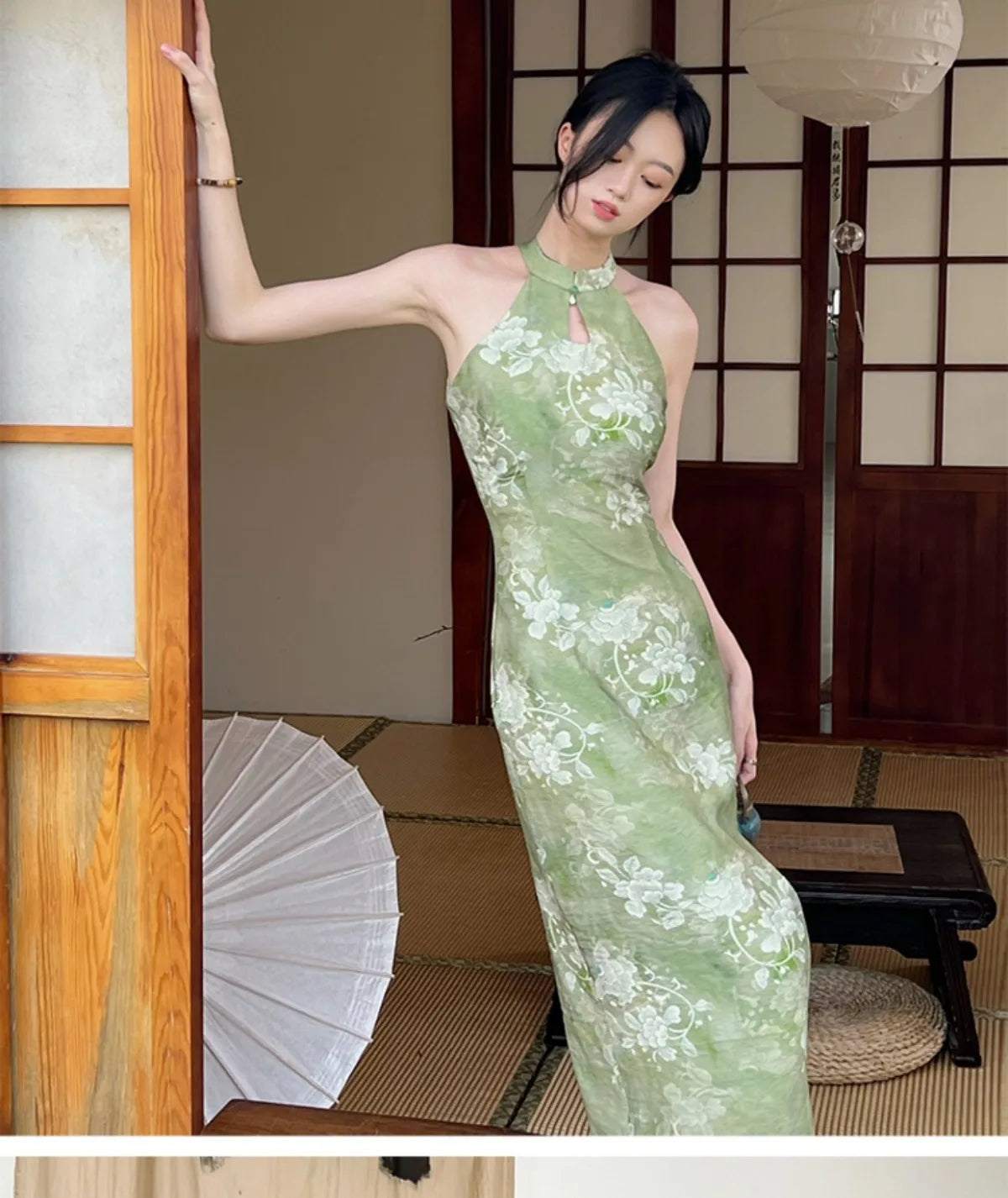 2024 New Improved Cheongsam Qipao Daily Summer Youth Style Elegant New Chinese Green Hanging Neck Evening Wedding Dress for Wome - Seprincess