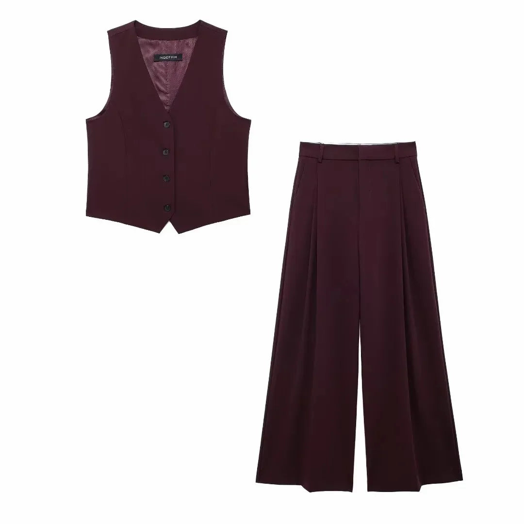 TRAF 2024 New Office Straight Pants Sets For Women 2 Pieces Fashion Vest Top Women's Suit Casual Two Piece Set Women Outfit - Seprincess