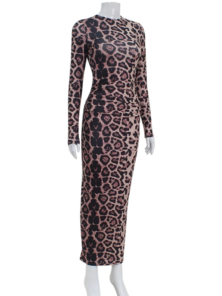 CNYISHE Leopard Bodycon Sheath Sexy Club Women Dresses Long Sleeve O Neck Outfits Fashion Bodycon Slim Female Vestidos Robes - Seprincess