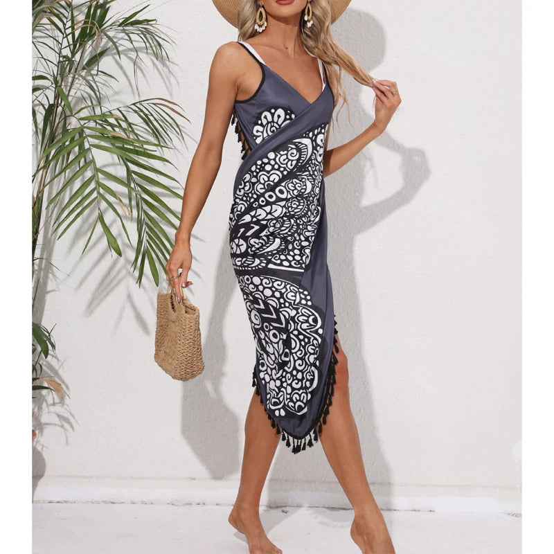 Women Bikini Sexy Butterfly Print Cover Up Swimwear Women Dress Summer Tunic Bath Sarong Wrap Skirt Swimsuit Elegant Beachwear - Seprincess