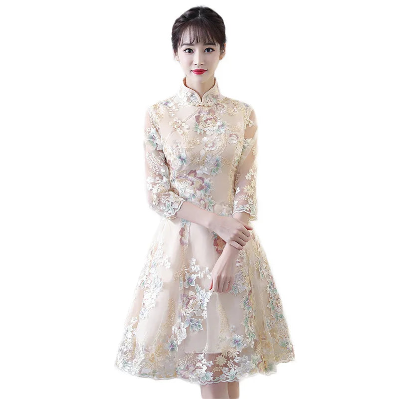 Vintage Chinese Style Wedding Dress Retro Toast Clothing Mini Gown Marriage Cheongsam Qipao Party Evening Dress Vestidos Clothes - Seprincess