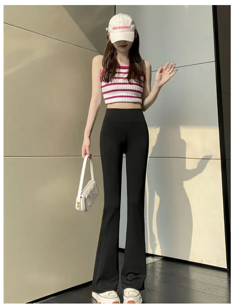 High Waist Slim Flared Pants Solid Sexy Leggings High Elastic Skinny Hip Liftting Pants Outdoor Trainning Fashion Yoga Tights