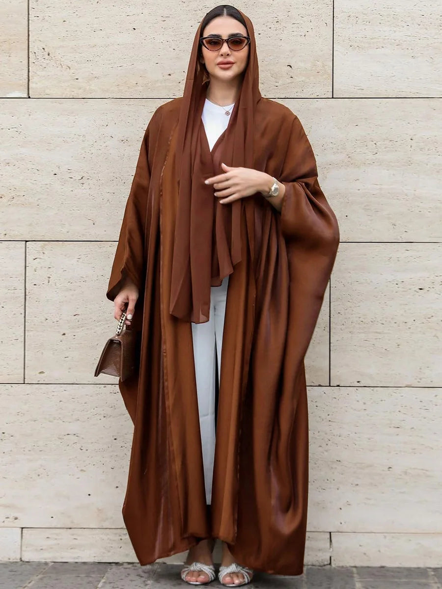 Siskakia Kimono Abayas for Women Modest Muslim Moroccan Dubai Fashion Casual Open Abaya Silk Satin Corban Eid Al Adha 2023 New - Seprincess