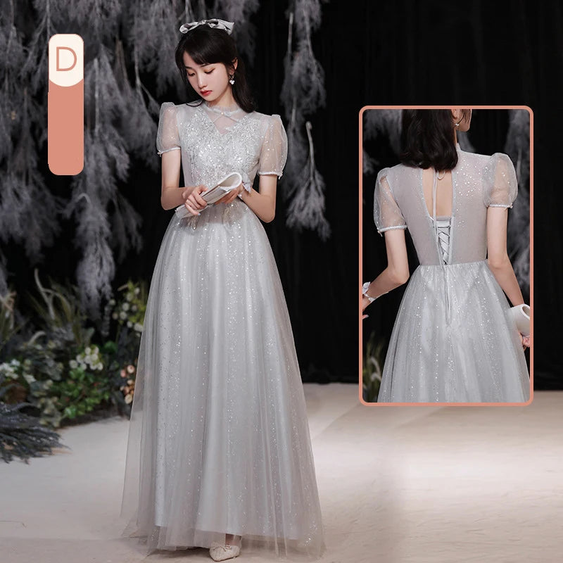 Temperament grey bridesmaid dress 4 Styles Applique Sisters Group Graduation Evening Dresses Simple Wedding Female Guest Dress - Seprincess