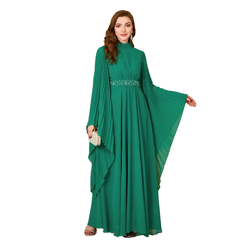 Ramadan Batwing Sleeve Pleated Butterfly Abaya Islam Muslim Maxi Dress Kebaya Women Kaftan Robe Evening Musulmane Femme Vestidos - Seprincess