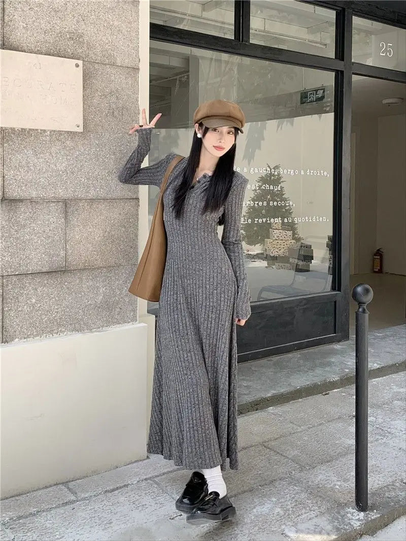 2024 Korean High-end Knitted Dress for Women Autumn/Winter Slim Fit Fashionable Versatile Long-sleeved Woolen Dress for Women - Seprincess