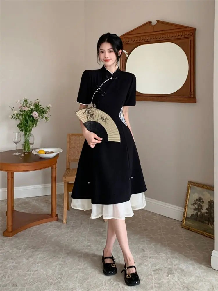 2023 Chinese Improved Hanfu Cheongsam Dress Women A Line Qipao New Fashion Style Short Sleeve Casual Daily Lady Cheongsam Dress - Seprincess