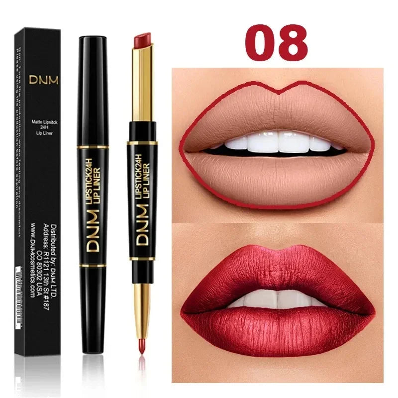 2 In 1 Matte Lipstick Pencil Double Ended Lip Liner Pen Red Nude Long Lasting Waterproof Lady Charming Lip Pencil Makeup Tools - Seprincess