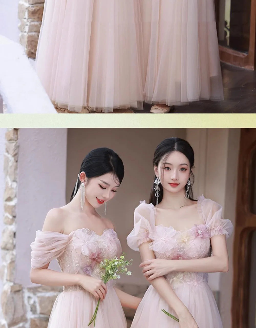 4 Styles Pink Bridesmaid Dress Women's Elegant Thin Tulle Off The Shoulder Flower Appliques A-line Wedding Party Guest Vestido - Seprincess