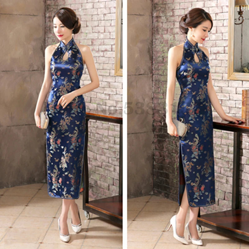 Plus Size 3XL Qipao Sexy Backless Sleeveless Cheongsam Retro Classic Brocade Chinese Vestidos Traditional Printed Flower Dress - Seprincess