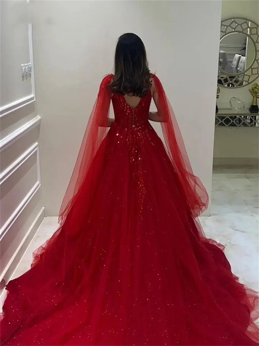 Amanda Lace Embroidery Tulle vestidos de noche Detachable Shawl Prom Dresses Elegant Sleeveless Floor-Length Formal Evening 2024 - Seprincess