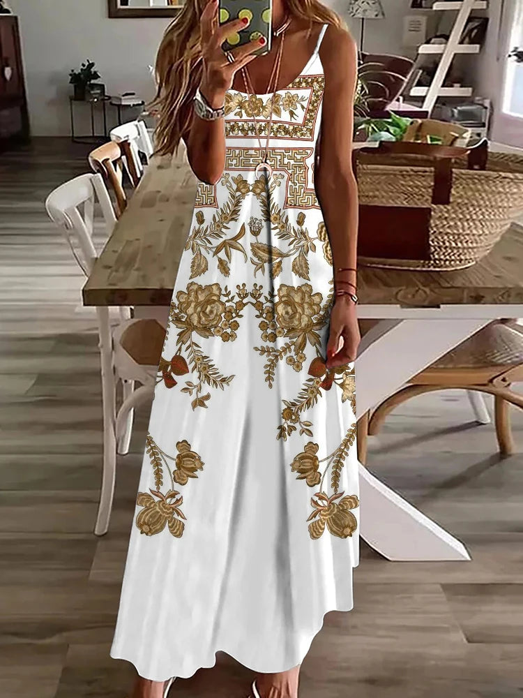 2024 New Spring And Summer Fashion Elegant Women's Long Dress Street Daily Strap Dress Paisley Printied Women's Casual Dress - Seprincess