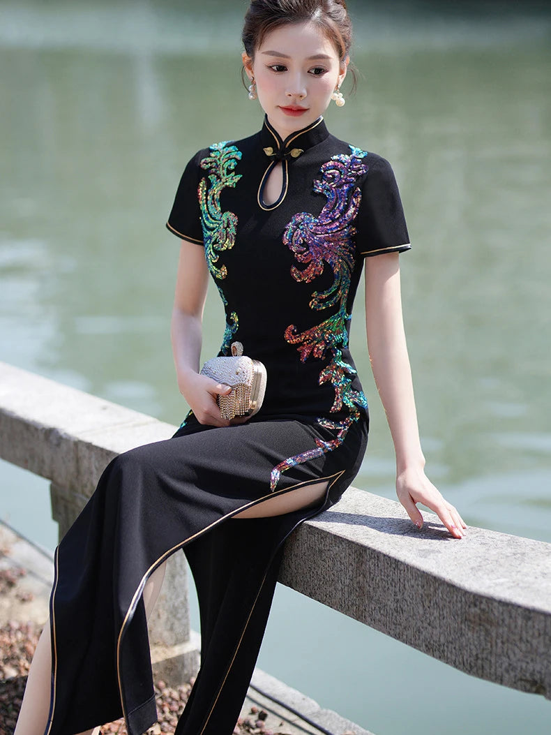 Elegant Cheongsam Women Qipao Chinese Style Dress Vintage Mandarin Collar Cheongsams Big Size 3Xl4Xl5Xl Vestidos Fashion Show - Seprincess