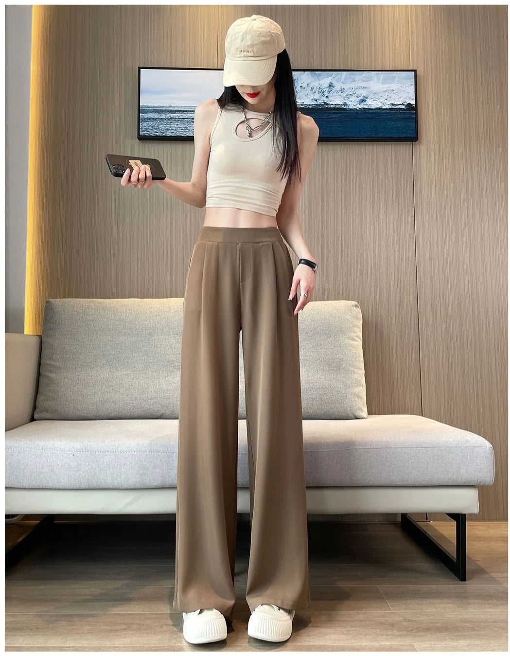 casual pants woman High sense pendant black suit wide leg high waist straight leg loose women's pants