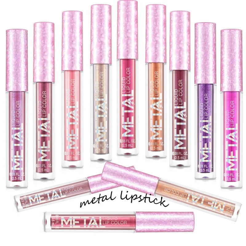 Glitter Metallic Liquid Lipstick Waterproof Shiny Shimmer Metal Lip Gloss Tint Non-Stick Cup Lipgloss Long Lasting Makeup Beauty - Seprincess