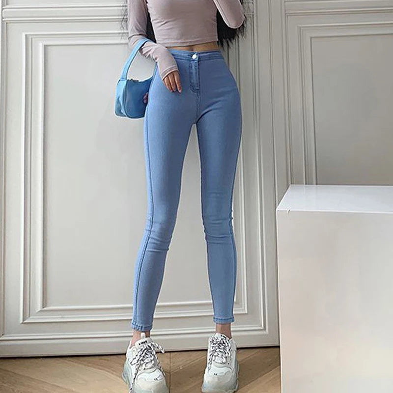 CJFHJE Jeans Women's Pencil Pants Summer Buttock Lifting Slim Small Foot Pants Elastic Large Size Nine Points Female Denim Pants