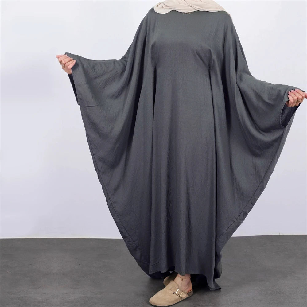 Summer Soft Crepe Like Linen Khimar Butterfly Batwing Abaya Dubai Luxury 2024 Islam Muslim Kaftan Modest Dress For Women Kebaya - Seprincess