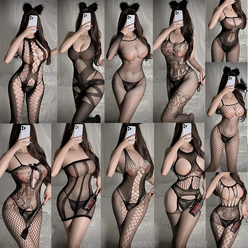 Sex lingerie Tight fitting mesh jumpsuit with deep V and exposed breasts open mode bdsm outfit promotions 99% sales Sex shop xxx - Seprincess