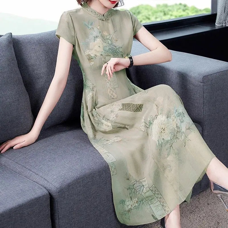 modern cheongsam dress women floral qipao chinese flower qipao party vintage ao dai dress elegant party dress oriental qipao - Seprincess