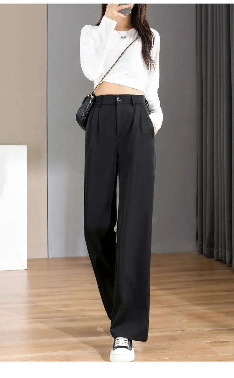 Women Chic Office Wear Straight Pants Vintage High Ladies Trousers Baggy Korean 2024 Spring/Summer/Autumn Wide Leg Female