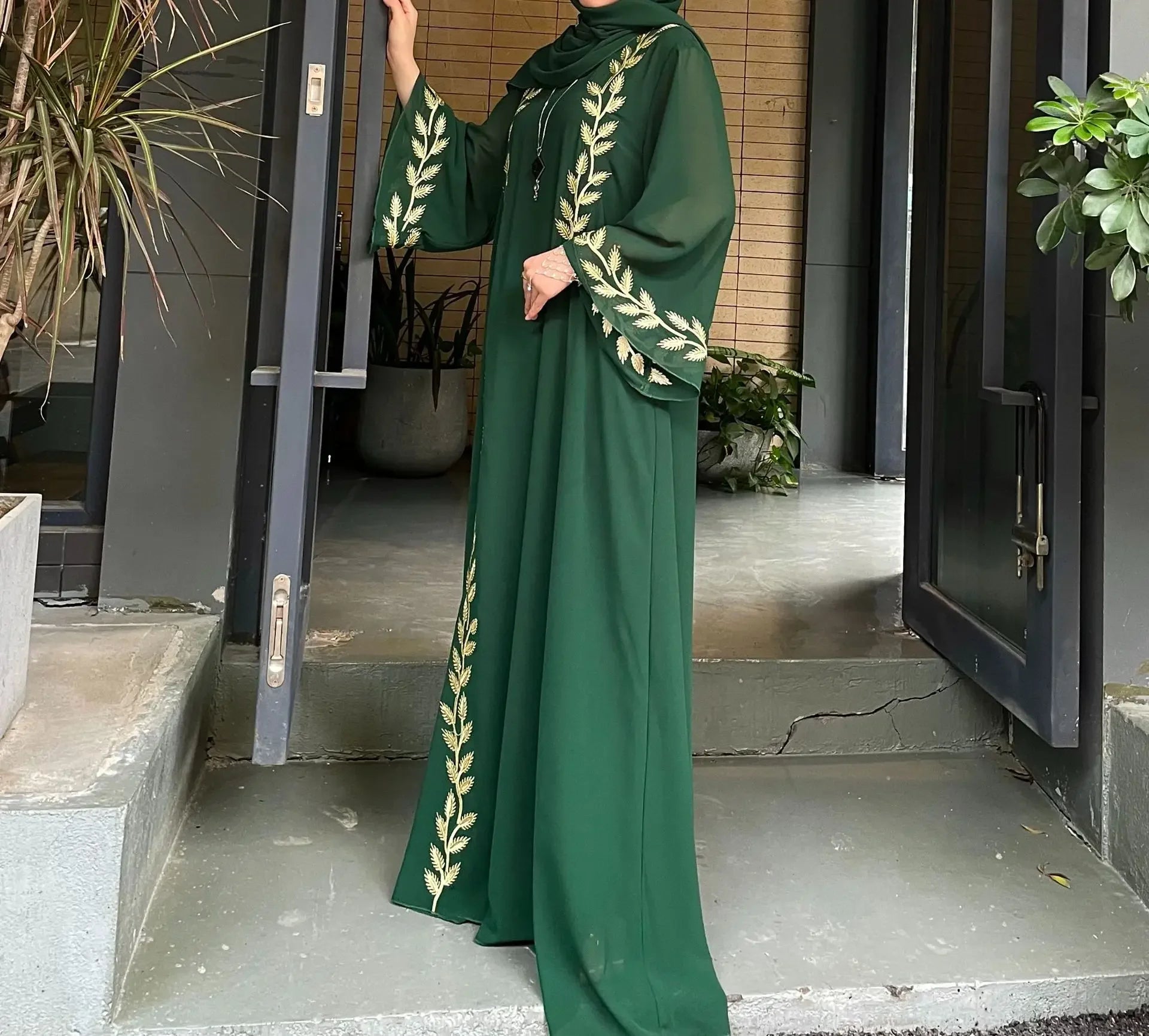 Eid Muslim Abaya for Women Embroidery Dress with Scarf 2 Piece Set Dubai Arab Long Robe Morocco Abayas Kaftan Headscarf Gorgeous - Seprincess