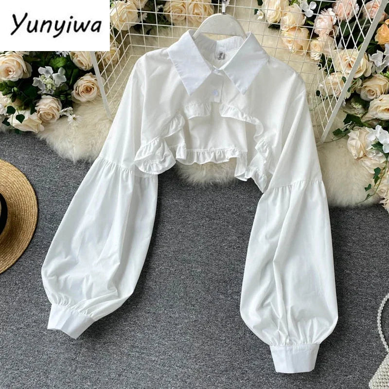 Autumn Women Sexy Black Spaghetti Strap Dress and White Long Sleeve Blouses Crop Tops Korean Fashion Mini Vestidos - Seprincess