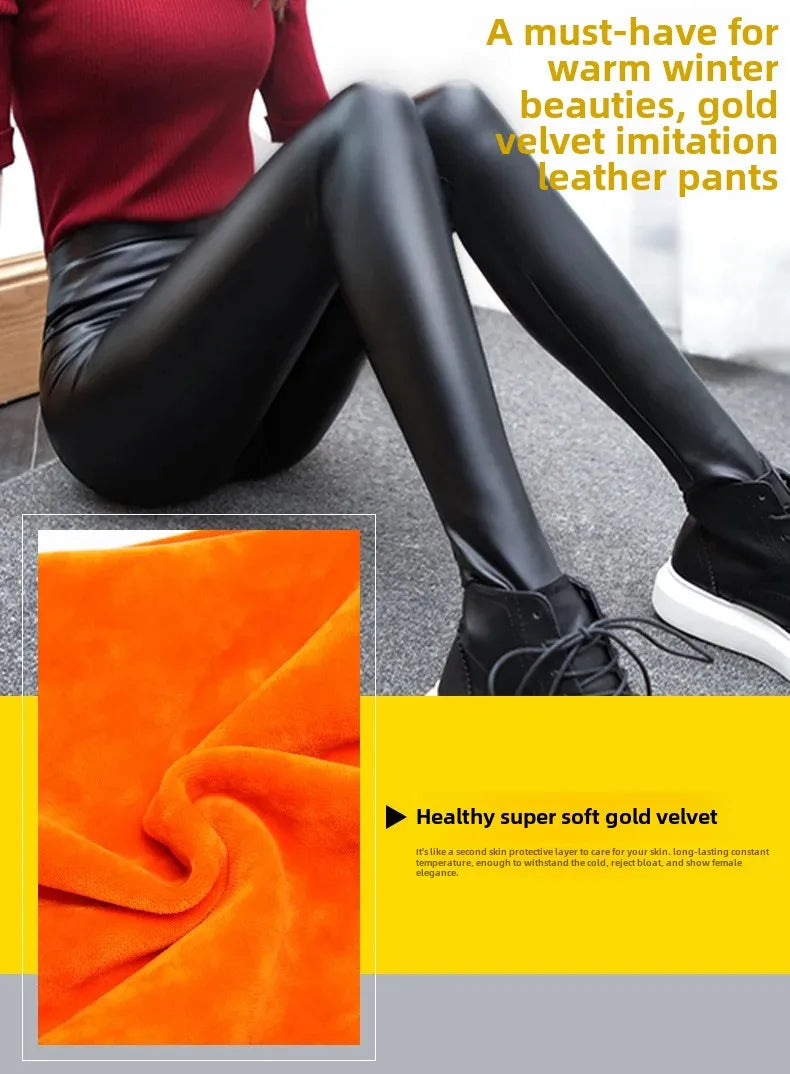 Thickened Fleece-lined Women's Winter Tights High-waisted Elastic Dull-finish Leggings Outerwear For Cold Weather