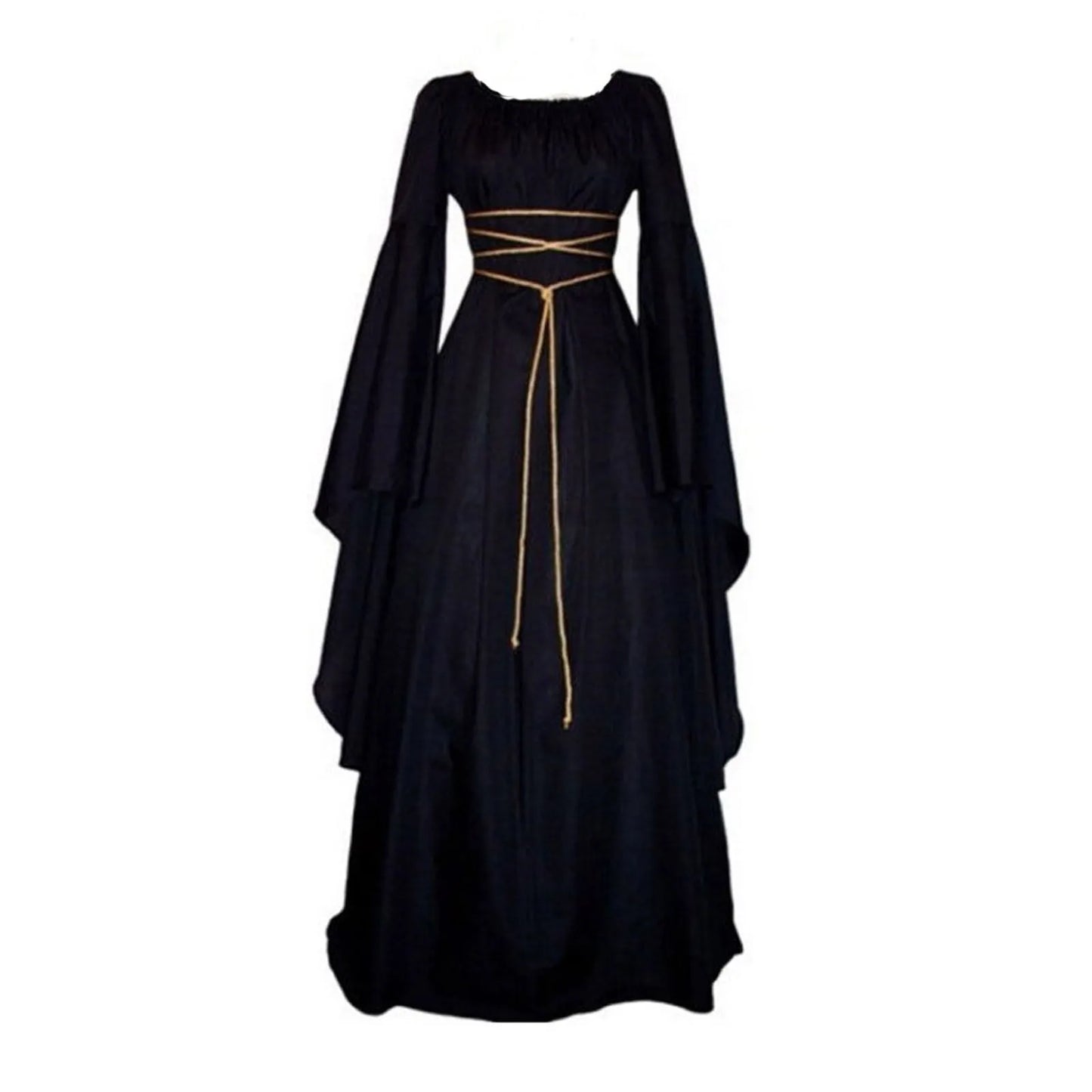 Vintage Gothic Style Black Maxi Dresses For Women Slim Fit Long Flare Sleeve Medieval Long Dresses Female Halloween Costumes - Seprincess