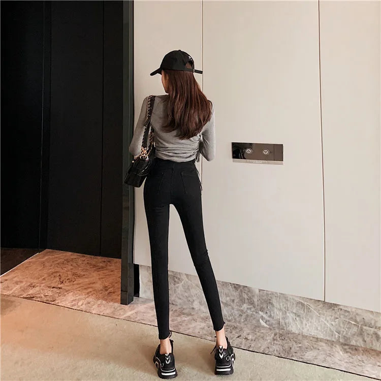 Jeans Women Spring 2023 Fashion Beige High Waist Leggings Skinny Label Pencil Pants Boots Pants