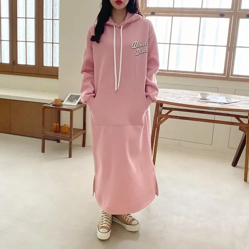 Dongdaemun Autumn/winter New Hooded Long Sweatshirt Petite Long Sleeve Dress Women's Spring Autumn Tweed Style Skirt - Seprincess