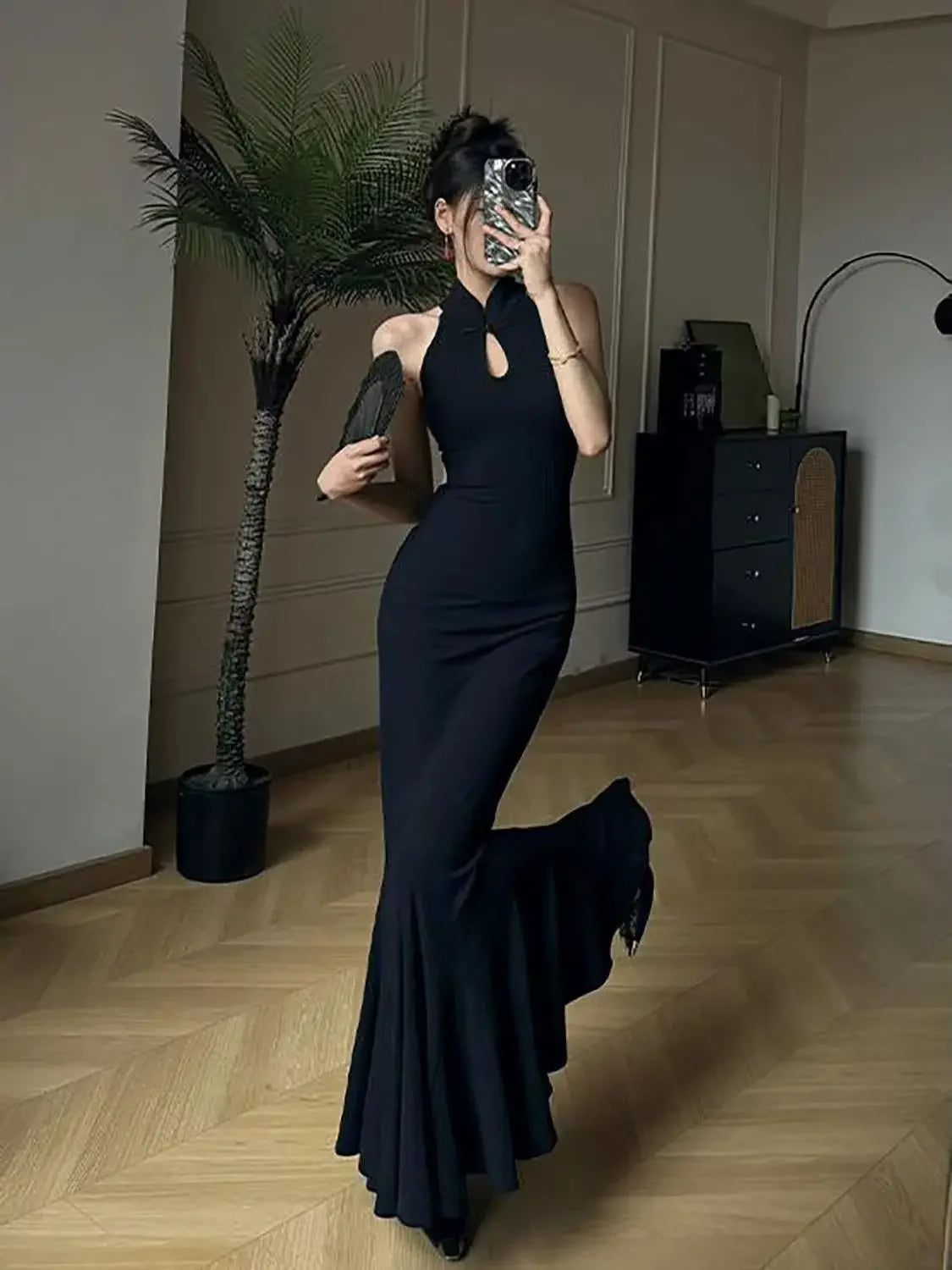 China Modern Woman Clothes Black Qipao Mermaid Long Cheongsam Evening Gown Chinese Traditional Dress Retro Asian Style Dress - Seprincess