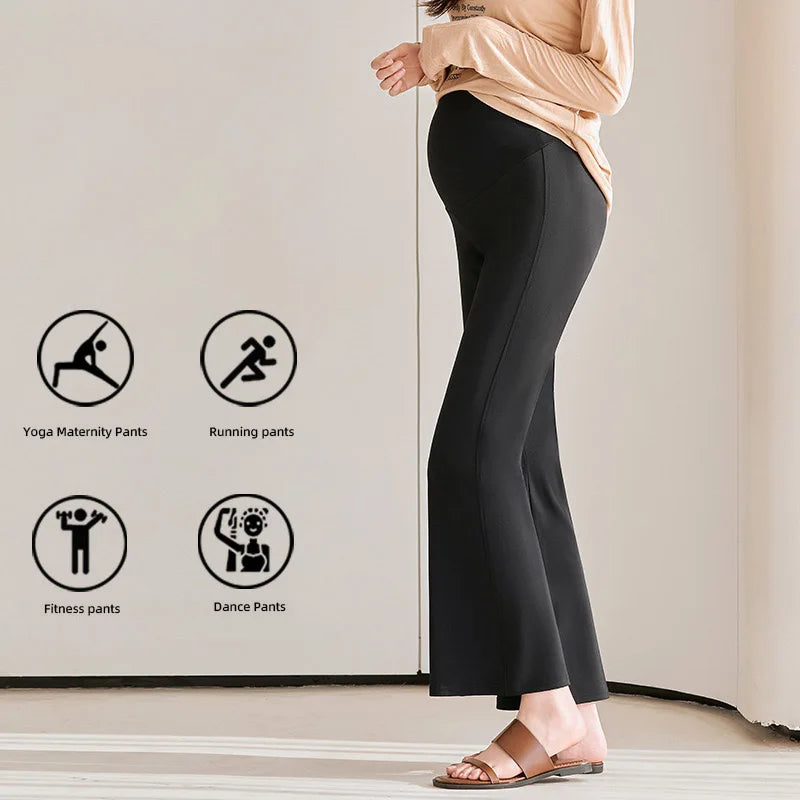 Solid Color Maternity Leggings Adjustable Waist Pregnant Slim Women Trousers Ankle-length Abdominal Flares Casual Pants